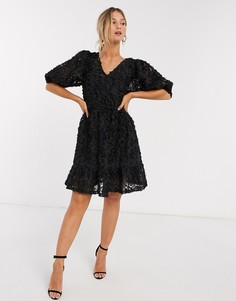 Черное фактурное платье мини с объемными рукавами Vero Moda-Черный