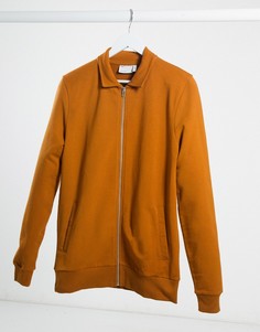 Темно-оранжевая облегающая трикотажная куртка Харрингтон ASOS DESIGN-Коричневый