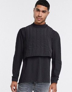 Черный свободный лонгслив со стеганым верхним слоем ASOS DESIGN