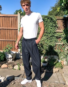 Темно-синие зауженные брюки с завышенной талией ASOS DESIGN-Темно-синий