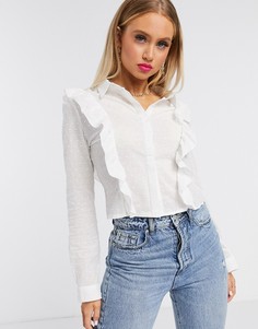 Белая короткая рубашка с оборками Missguided-Белый