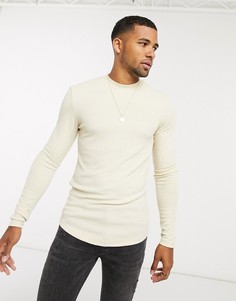 Бежевый обтягивающий лонгслив в рубчик ASOS DESIGN-Белый