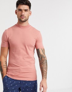Розовая обтягивающая футболка с высоким воротником ASOS DESIGN-Розовый