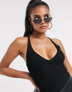 Черное трикотажное боди с корсетной вставкой ASOS DESIGN-Черный