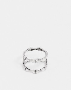 Серебристое двойное кольцо в форме костей ASOS DESIGN-Серебряный