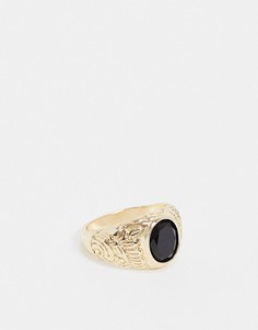 Золотистое блестящее кольцо с черным камнем ASOS DESIGN-Золотой