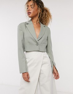 Короткий пиджак цвета хаки Weekday-Зеленый