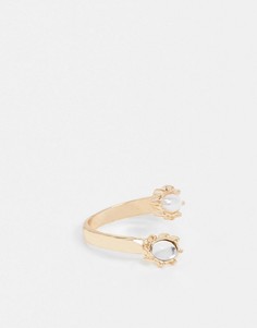 Золотистое кольцо с кристаллом и жемчугом ASOS DESIGN-Золотой