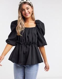 Черный топ с пышными рукавами In The Style x Lorna Luxe