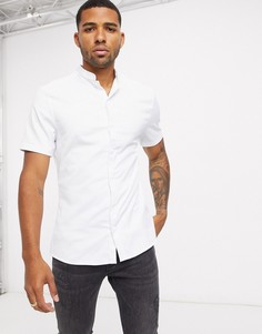 Белая приталенная сатиновая рубашка с короткими рукавами ASOS DESIGN-Белый