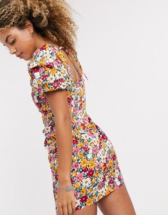 Чайное платье мини из поплина с цветочным принтом Topshop-Мульти