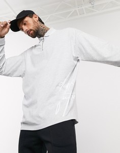 Oversized-поло с длинными рукавами, молнией и логотипом ASOS DESIGN Dark Future-Серый