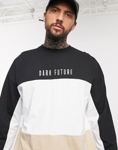 Oversized-лонгслив колор блок из плотного трикотажа с логотипом "Dark Future" ASOS DESIGN-Черный