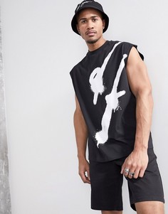 Длинная oversized-футболка без рукавов с принтом ASOS DESIGN-Черный