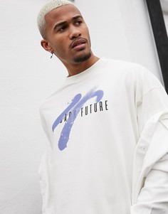 Длинная oversized-футболка из плотного трикотажа с принтом ASOS DESIGN Dark Future-Белый