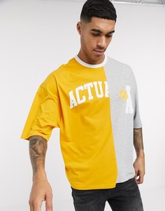 Oversized-футболка колор блок с аппликацией логотипа "Actual" ASOS DESIGN-Желтый