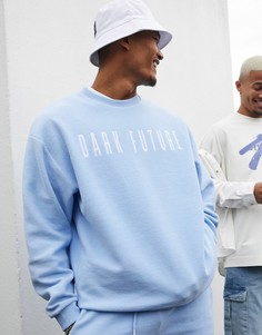 Флисовый oversized-свитшот с вышивкой логотипа от комплекта ASOS DESIGN-Синий