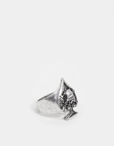 Серебристое кольцо-печатка с символикой "пиковый туз" ASOS DESIGN-Серебряный
