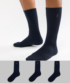 3 пары темно-синих хлопковых носков в рубчик Polo Ralph Lauren-Темно-синий