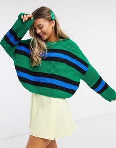 Зеленый джемпер с полосами и круглым вырезом ASOS DESIGN