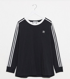 Черный лонгслив с тремя полосками adidas Originals Plus adicolor-Розовый
