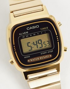 Электронные часы с черным циферблатом и золотистым ремешком Casio Mini LA670WEGA-1EF-Золотой