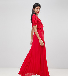 Чайное платье макси с плиссировкой ASOS TALL-Красный