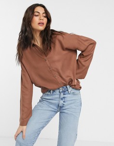 Длинная рубашка в стиле oversized коричневого цвета Vila-Коричневый