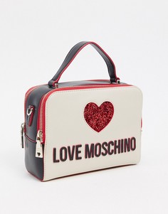 Сумка цвета слоновой кости через плечо с логотипом и сердцем Love Moschino-Кремовый