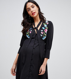 Чайное платье мини на пуговицах с вышивкой ASOS DESIGN Maternity-Черный