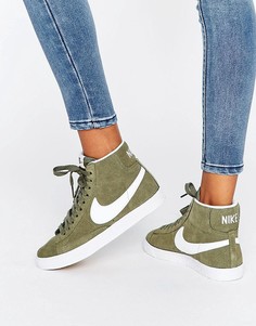 Бело-зеленые замшевые кроссовки Nike Blazer-Коричневый