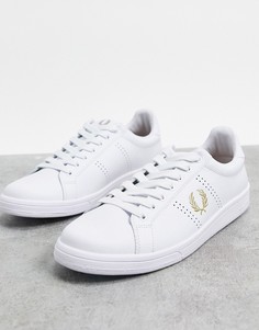 Белые кожаные кроссовки с золотистой отделкой Fred Perry-Белый