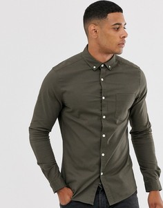 Облегающая оксфордская рубашка цвета хаки из органического хлопка ASOS DESIGN-Зеленый