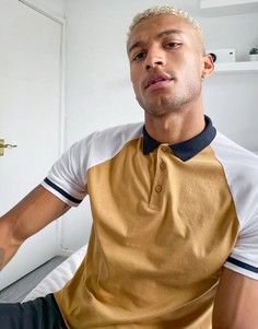 Бежевая футболка-поло с контрастными рукавами реглан и кантом ASOS DESIGN-Бежевый
