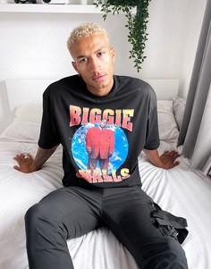 Черная oversized-футболка с принтом ASOS DESIGN-Черный