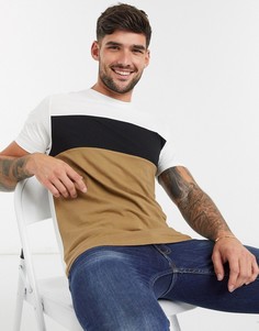 Белая футболка с коричневой вставкой Burton Menswear-Коричневый