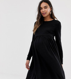 Черное свободное платье с длинными рукавами New Look Maternity-Черный