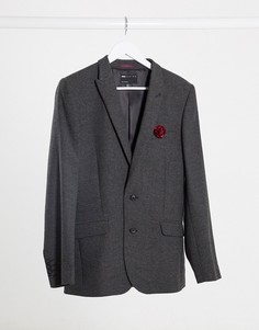 Темно-серый приталенный пиджак с добавлением шерсти ASOS DESIGN