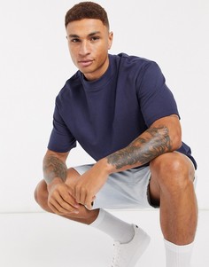 Темно-синяя футболка с вырезом под горло Topman-Темно-синий