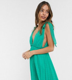 Изумрудно-зеленое платье мини с завязками на плечах ASOS DESIGN Petite-Зеленый