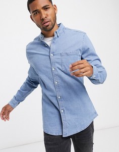 Приталенная джинсовая рубашка из органического хлопка ASOS DESIGN-Синий