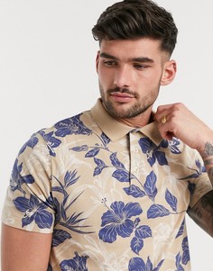 Поло из органического хлопка с цветочным принтом ASOS DESIGN-Бежевый