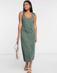 Зеленое платье миди на пуговицах с завязками на плечах Vero Moda-Зеленый