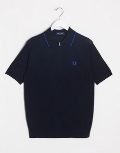 Темно-синее трикотажное поло с молнией Fred Perry-Темно-синий