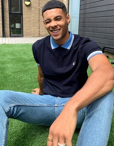Темно-синяя футболка-поло с контрастным воротником и двойным кантом Fred Perry-Темно-синий