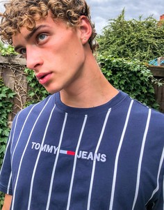 Темно-синяя футболка в вертикальную полоску с логотипом Tommy Jeans-Темно-синий