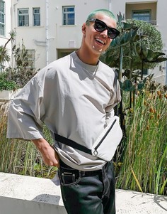Бежевая футболка oversized с сумкой ASOS DESIGN-Бежевый