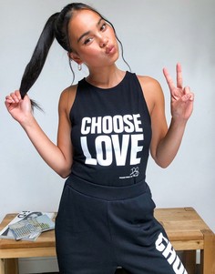 Черное боди без рукавов с принтом "Choose Love" Help Refugees-Черный