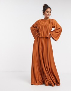 Двухслойное оранжевое платье макси с плиссировкой ASOS DESIGN-Оранжевый