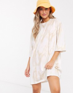 Платье-футболка кремового цвета с принтом тай-дай ASOS DESIGN-Кремовый